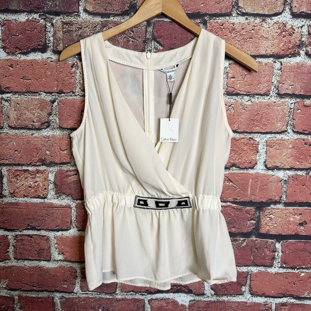 Calvin Klein Top Shirt Blouse Sleeveless Beaded Casual Women's M NEW NWT